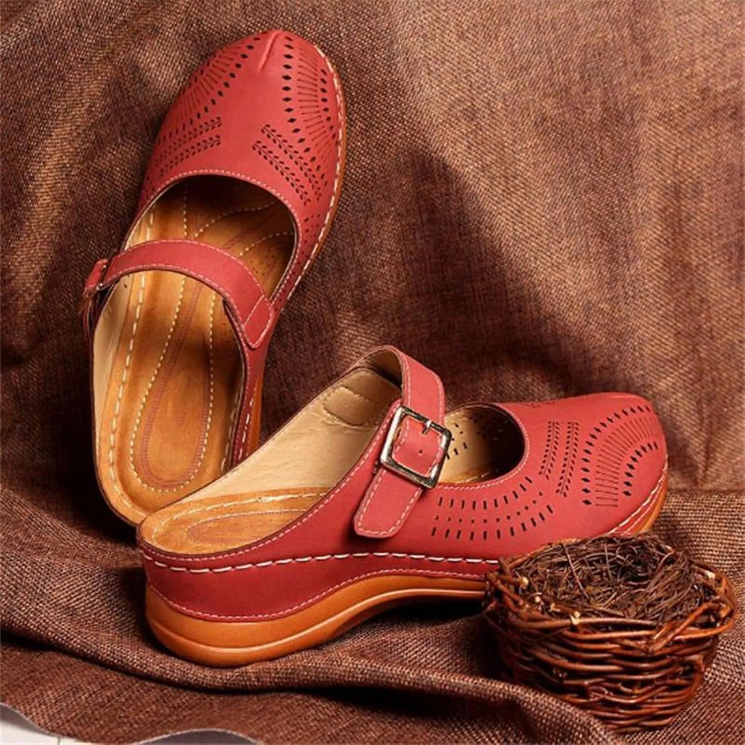 Mules for Women 2025 Arch Support Wedge Sandals Hollow Out Adjustable Closed Toe Low Wedge Outdoor Slip On Walking Shoes