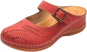 Mules for Women 2025 Arch Support Wedge Sandals Hollow Out Adjustable Closed Toe Low Wedge Outdoor Slip On Walking Shoes