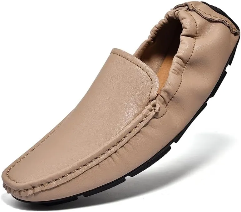 New Mens Loafers Shoe Square Toe Nubuck Leather Moccasins Driving Shoes Flexible Lightweight Comfortable Walking Slip On