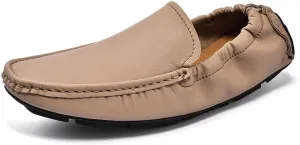 New Mens Loafers Shoe Square Toe Nubuck Leather Moccasins Driving Shoes Flexible Lightweight Comfortable Walking Slip On