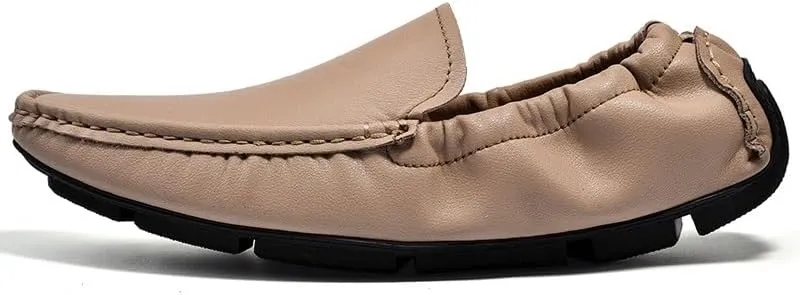 New Mens Loafers Shoe Square Toe Nubuck Leather Moccasins Driving Shoes Flexible Lightweight Comfortable Walking Slip On