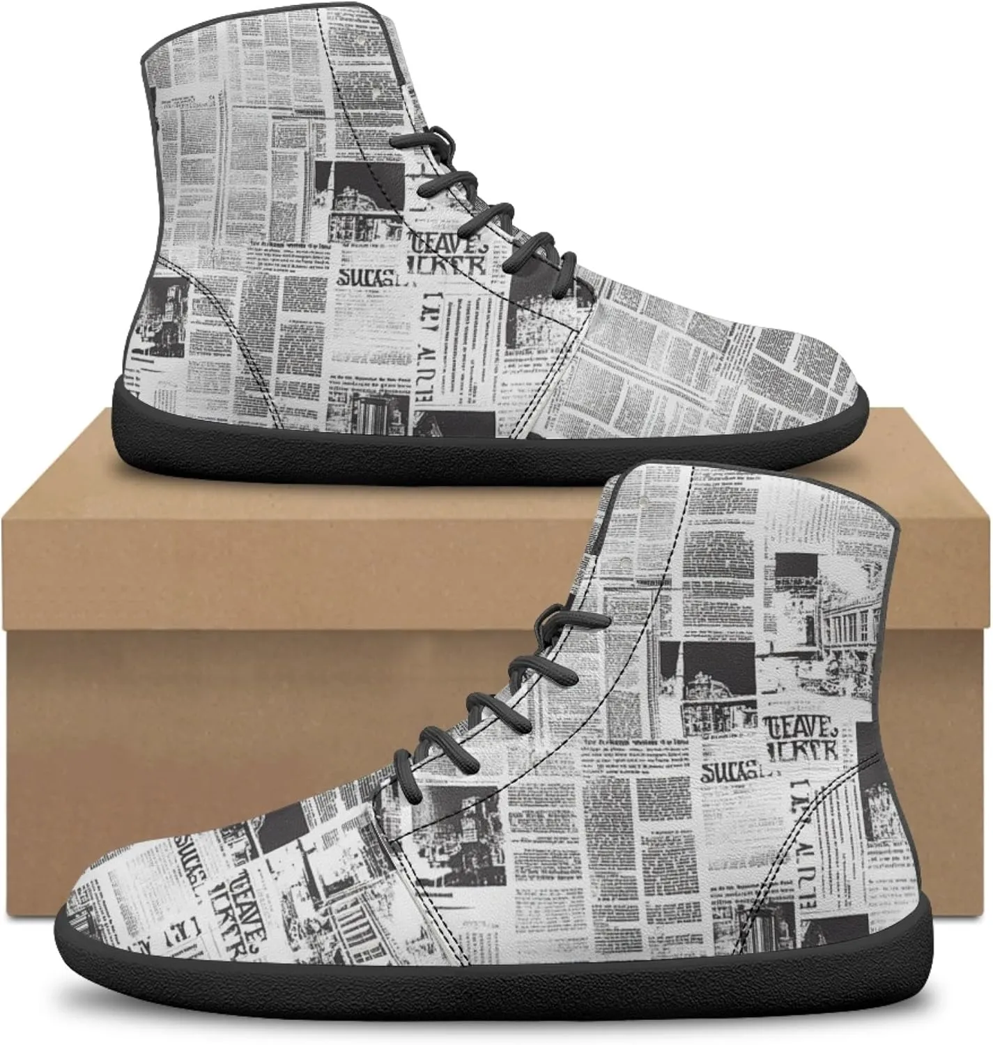 Novelty Print High Top Sneakers Shoes for Men Women Casual Lace up Barefoot Shoes
