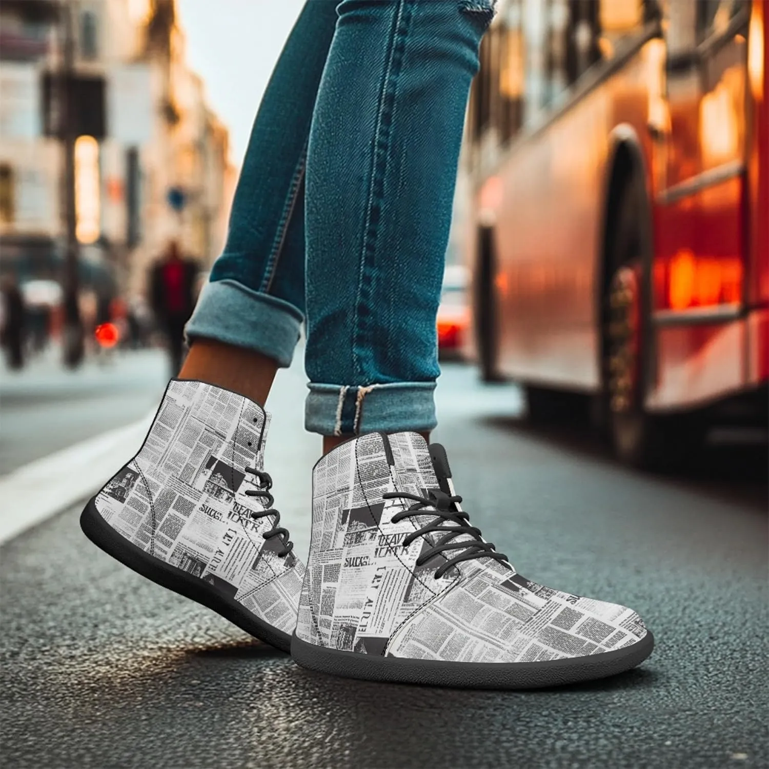 Novelty Print High Top Sneakers Shoes for Men Women Casual Lace up Barefoot Shoes