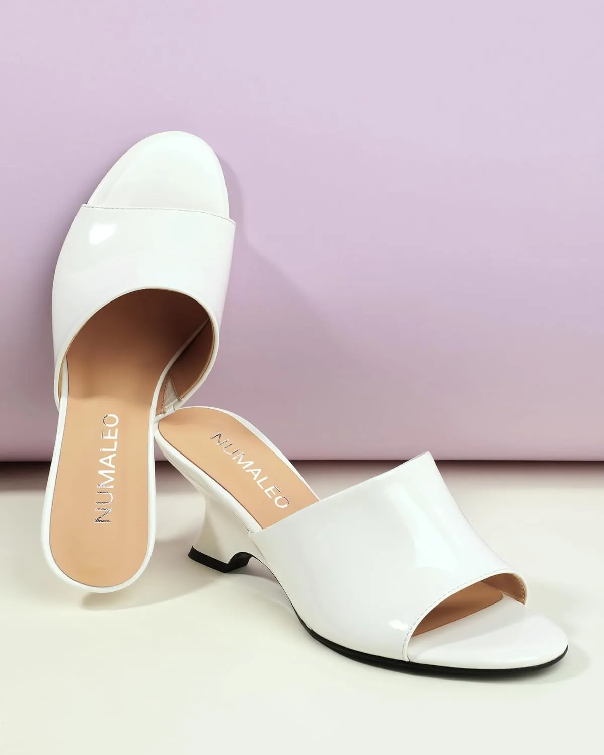 NUMALEO Women's Comfortable Low Kitten Heels Sandals, Slip-On Open Peep Toe Wedge Slide Mules, Summer Dress Shoes for Party, Homecoming, Daily Wear