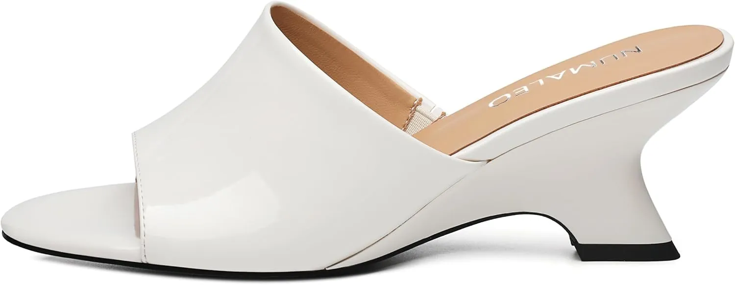 NUMALEO Women's Comfortable Low Kitten Heels Sandals, Slip-On Open Peep Toe Wedge Slide Mules, Summer Dress Shoes for Party, Homecoming, Daily Wear