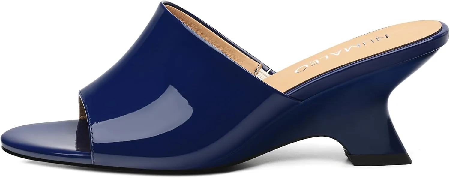 NUMALEO Women's Comfortable Low Kitten Heels Sandals, Slip-On Open Peep Toe Wedge Slide Mules, Summer Dress Shoes for Party, Homecoming, Daily Wear