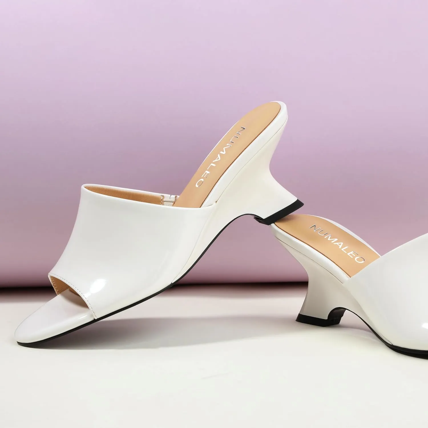 NUMALEO Women's Comfortable Low Kitten Heels Sandals, Slip-On Open Peep Toe Wedge Slide Mules, Summer Dress Shoes for Party, Homecoming, Daily Wear