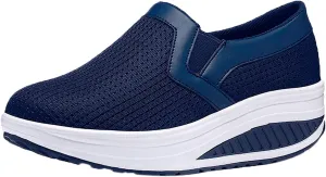 oiangi Women Wedge Shoes Breathable Mesh Sneakers Slip On Comfort Walking Shoes Fashion Casual Solid Color Round Toe Non-Slip Platform Sports Shoes