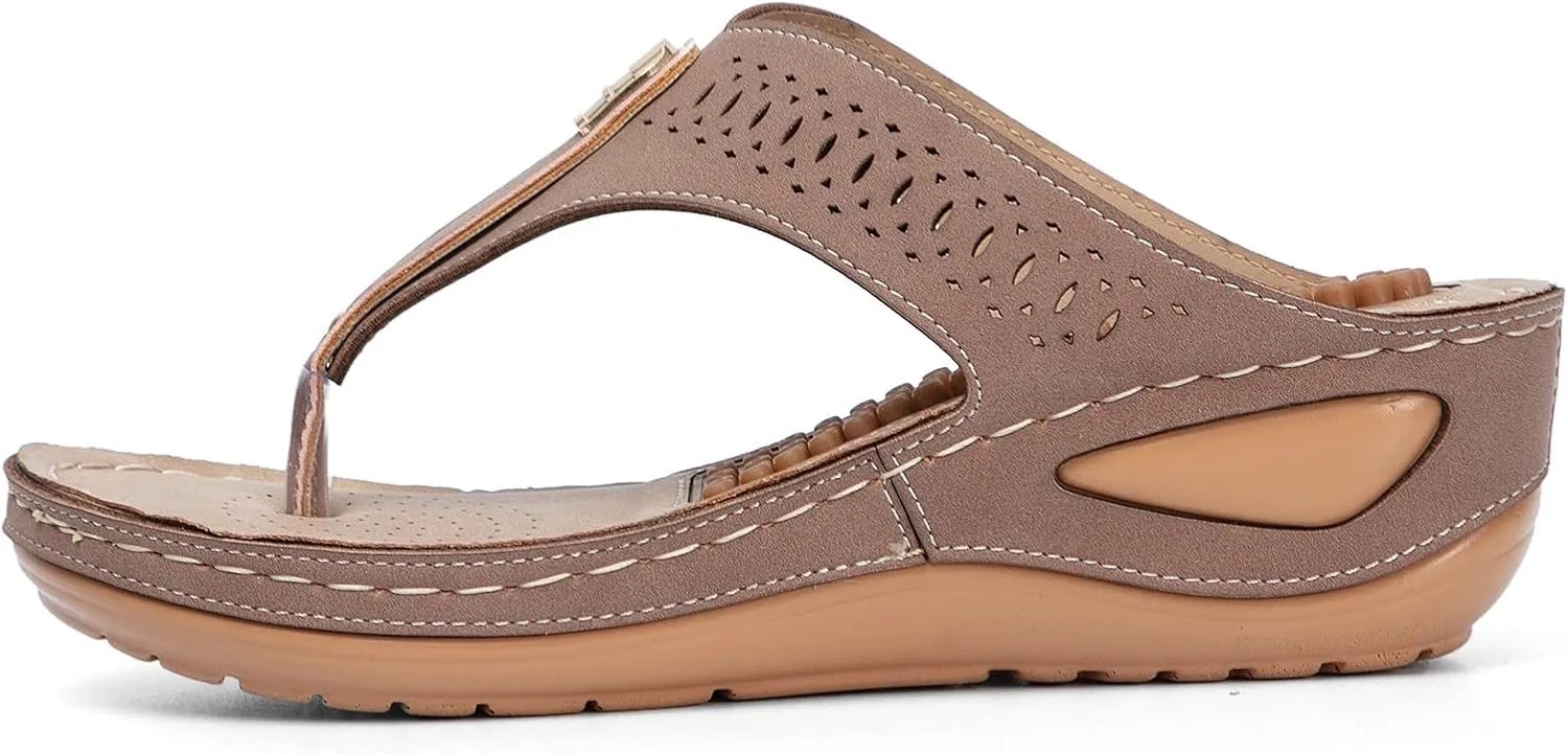 Orthopedic Sandals for Women Arch Support Flip Flops Wide Width Platform Wedge Beach Sandal for Woman Hollow Comfortable Boho Dressy Summer 2025 Cute