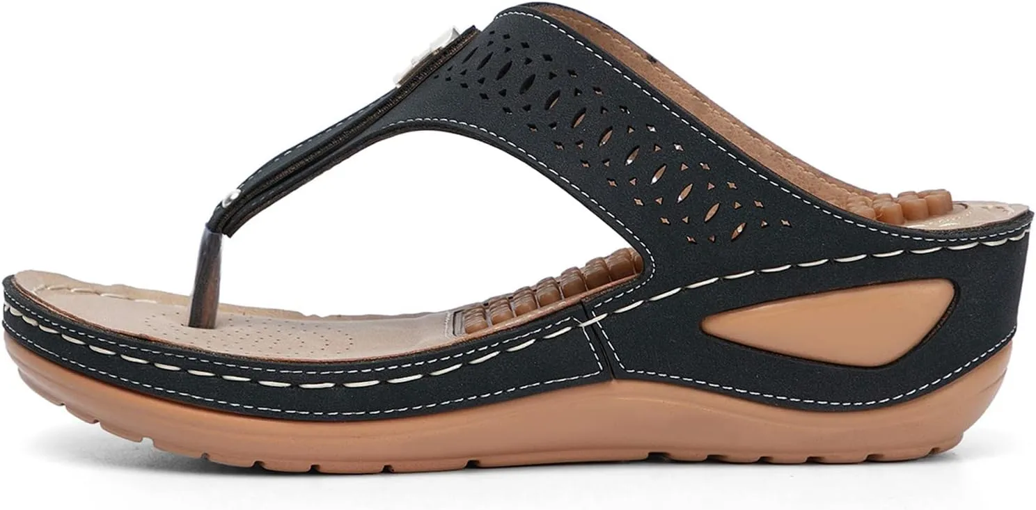 Orthopedic Sandals for Women Arch Support Flip Flops Wide Width Platform Wedge Beach Sandal for Woman Hollow Comfortable Boho Dressy Summer 2025 Cute