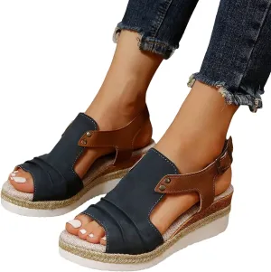 Orthopedic Sandals for Women,Women Walking Slippers with Arch Support Wedge Sandals Summer Dressy Open Toe Ankle Strap Platform Beach Casual Slip on Sandals Beach Dress Comfortable Shoes