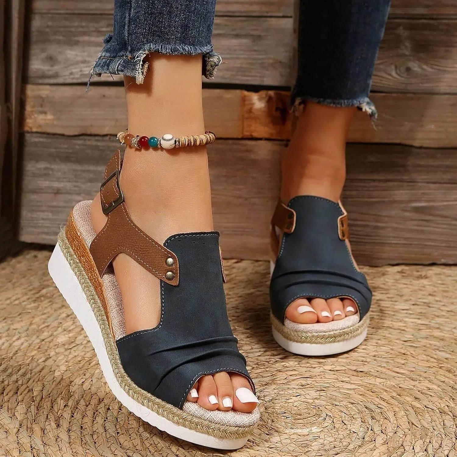 Orthopedic Sandals for Women,Women Walking Slippers with Arch Support Wedge Sandals Summer Dressy Open Toe Ankle Strap Platform Beach Casual Slip on Sandals Beach Dress Comfortable Shoes