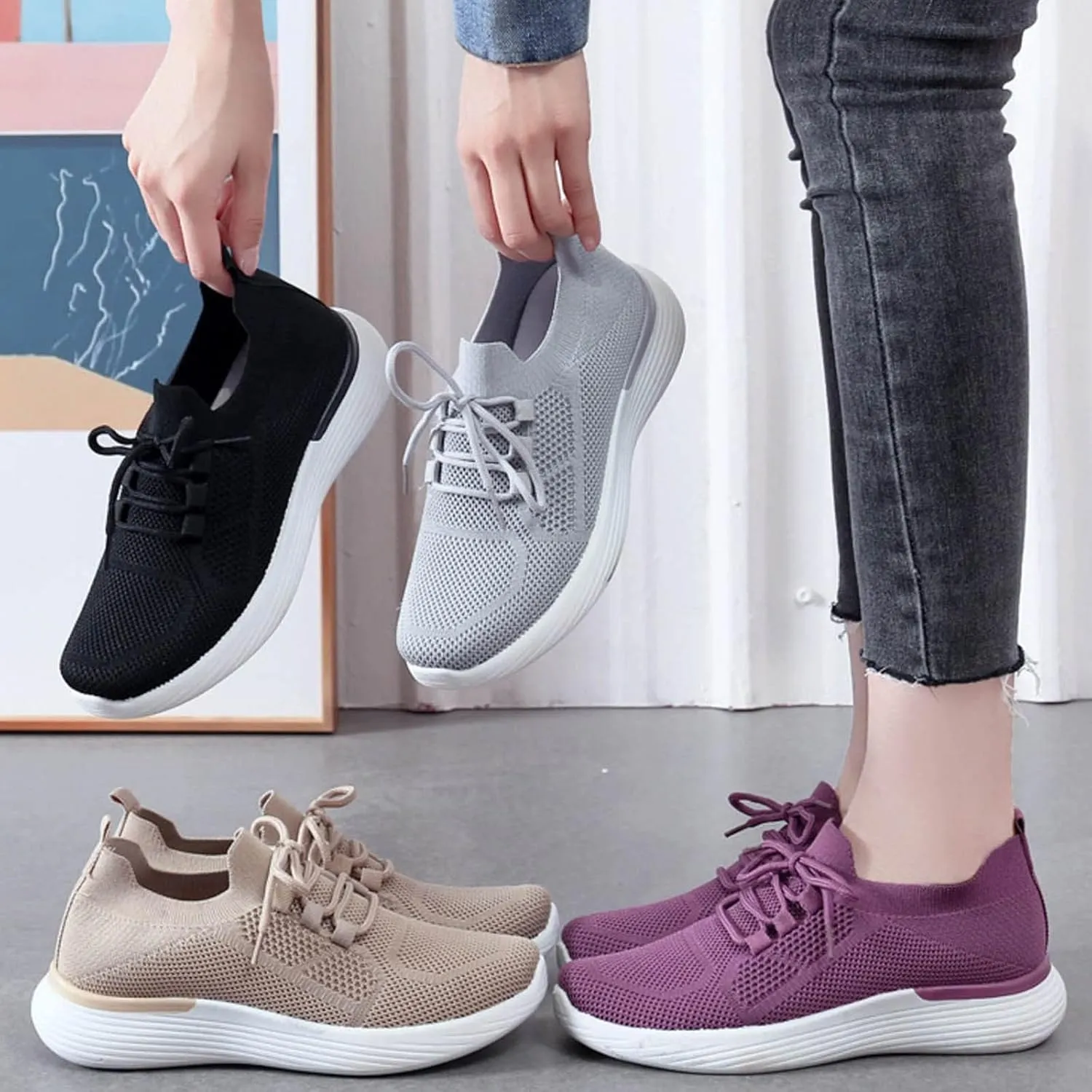 Platform Sneakers for Women Wide Zapatillas Elegantes De Tacon para Mujer Blancas Women's Running Shoes Size 8 Chunky Sneakers for Women 2023 Black Slip On White Sneakers Women Fashion