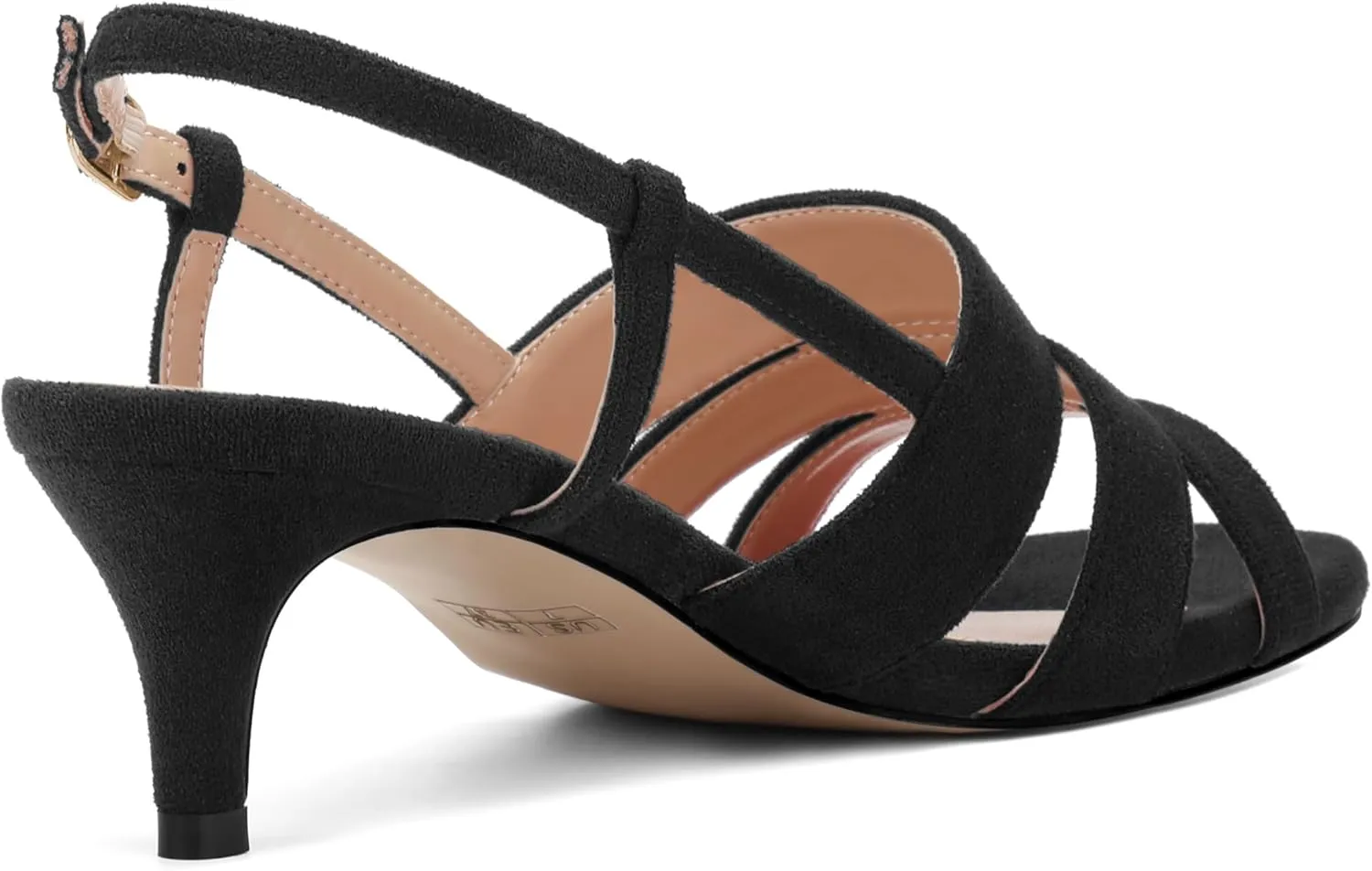 ROSERWISH Women's Strappy Low Kitten Heel Open Square Toe Slingback Suede Heeled Sandals Party Dress Wedding Dance Shoes