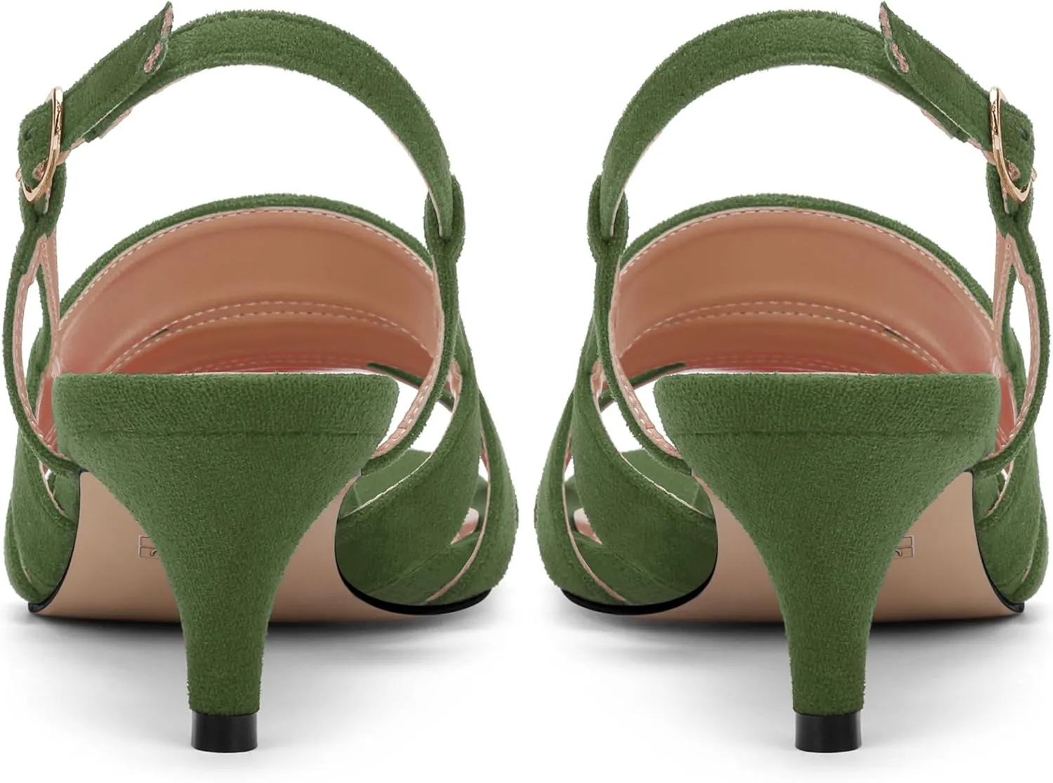 ROSERWISH Women's Strappy Low Kitten Heel Open Square Toe Slingback Suede Heeled Sandals Party Dress Wedding Dance Shoes