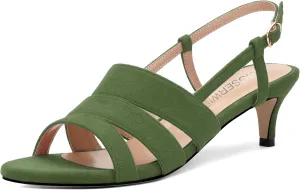 ROSERWISH Women's Strappy Low Kitten Heel Open Square Toe Slingback Suede Heeled Sandals Party Dress Wedding Dance Shoes