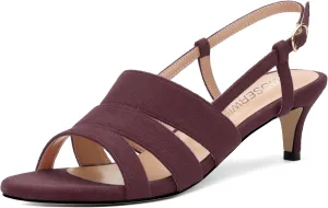 ROSERWISH Women's Strappy Low Kitten Heel Open Square Toe Slingback Suede Heeled Sandals Party Dress Wedding Dance Shoes