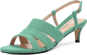 ROSERWISH Women's Strappy Low Kitten Heel Open Square Toe Slingback Suede Heeled Sandals Party Dress Wedding Dance Shoes