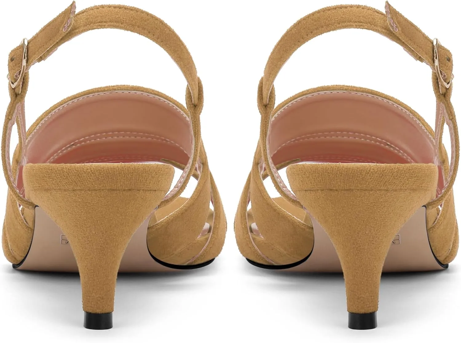 ROSERWISH Women's Strappy Low Kitten Heel Open Square Toe Slingback Suede Heeled Sandals Party Dress Wedding Dance Shoes