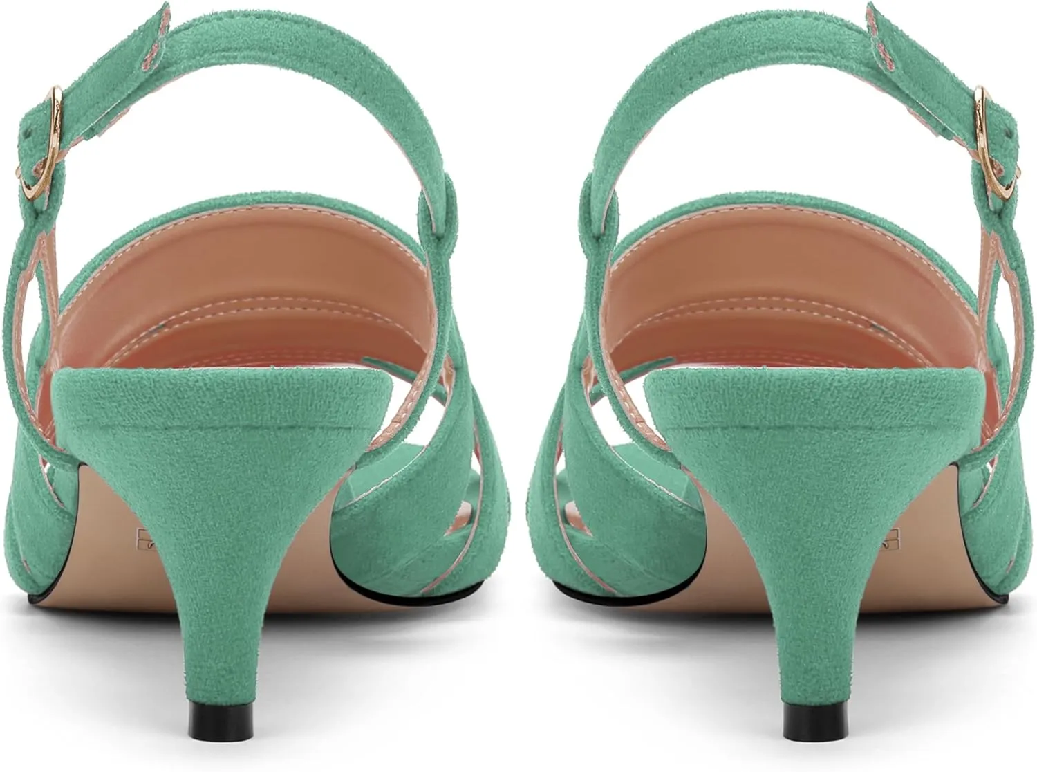 ROSERWISH Women's Strappy Low Kitten Heel Open Square Toe Slingback Suede Heeled Sandals Party Dress Wedding Dance Shoes