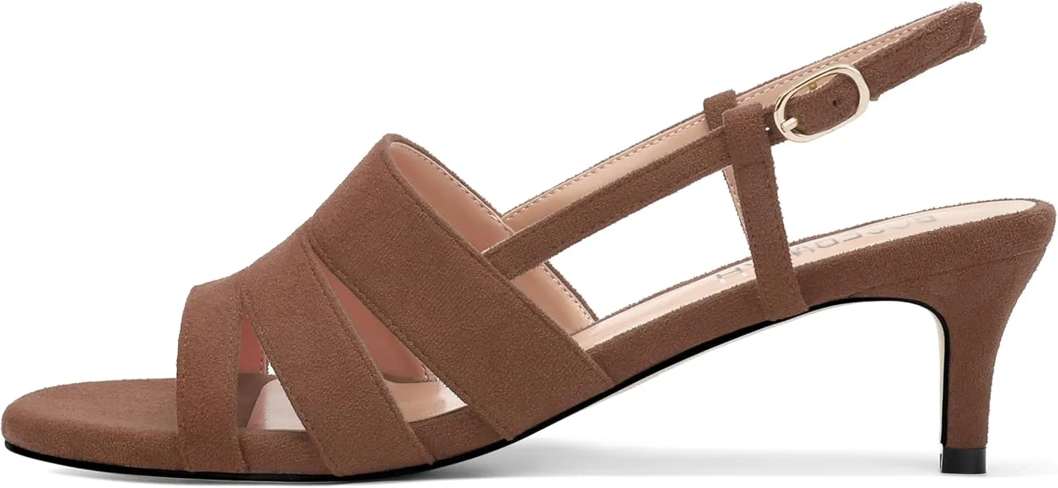 ROSERWISH Women's Strappy Low Kitten Heel Open Square Toe Slingback Suede Heeled Sandals Party Dress Wedding Dance Shoes