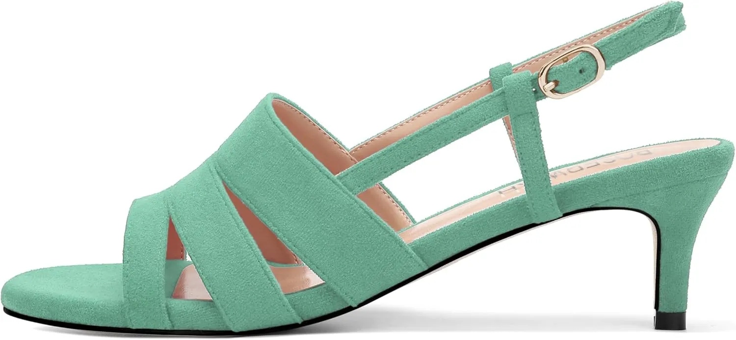 ROSERWISH Women's Strappy Low Kitten Heel Open Square Toe Slingback Suede Heeled Sandals Party Dress Wedding Dance Shoes