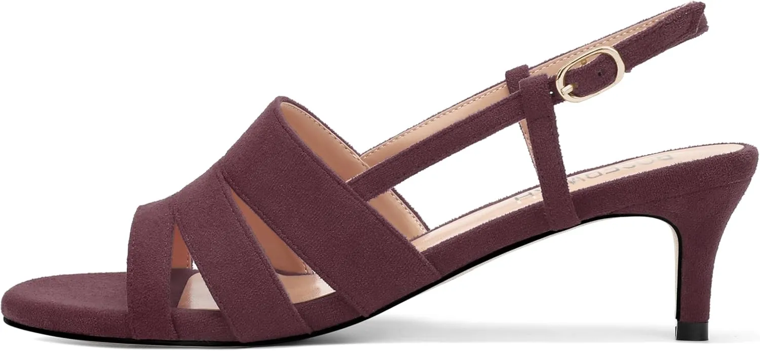 ROSERWISH Women's Strappy Low Kitten Heel Open Square Toe Slingback Suede Heeled Sandals Party Dress Wedding Dance Shoes