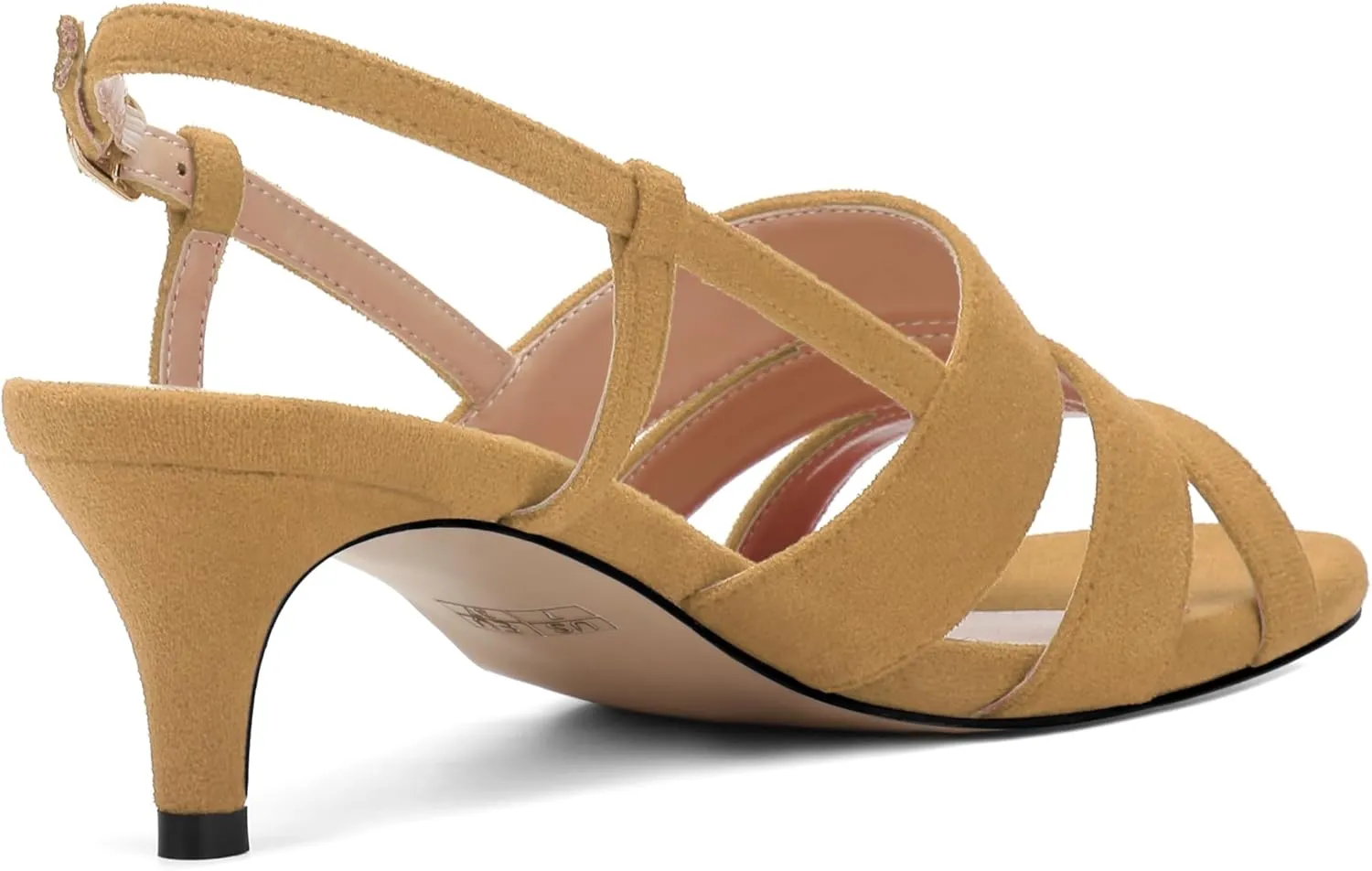 ROSERWISH Women's Strappy Low Kitten Heel Open Square Toe Slingback Suede Heeled Sandals Party Dress Wedding Dance Shoes
