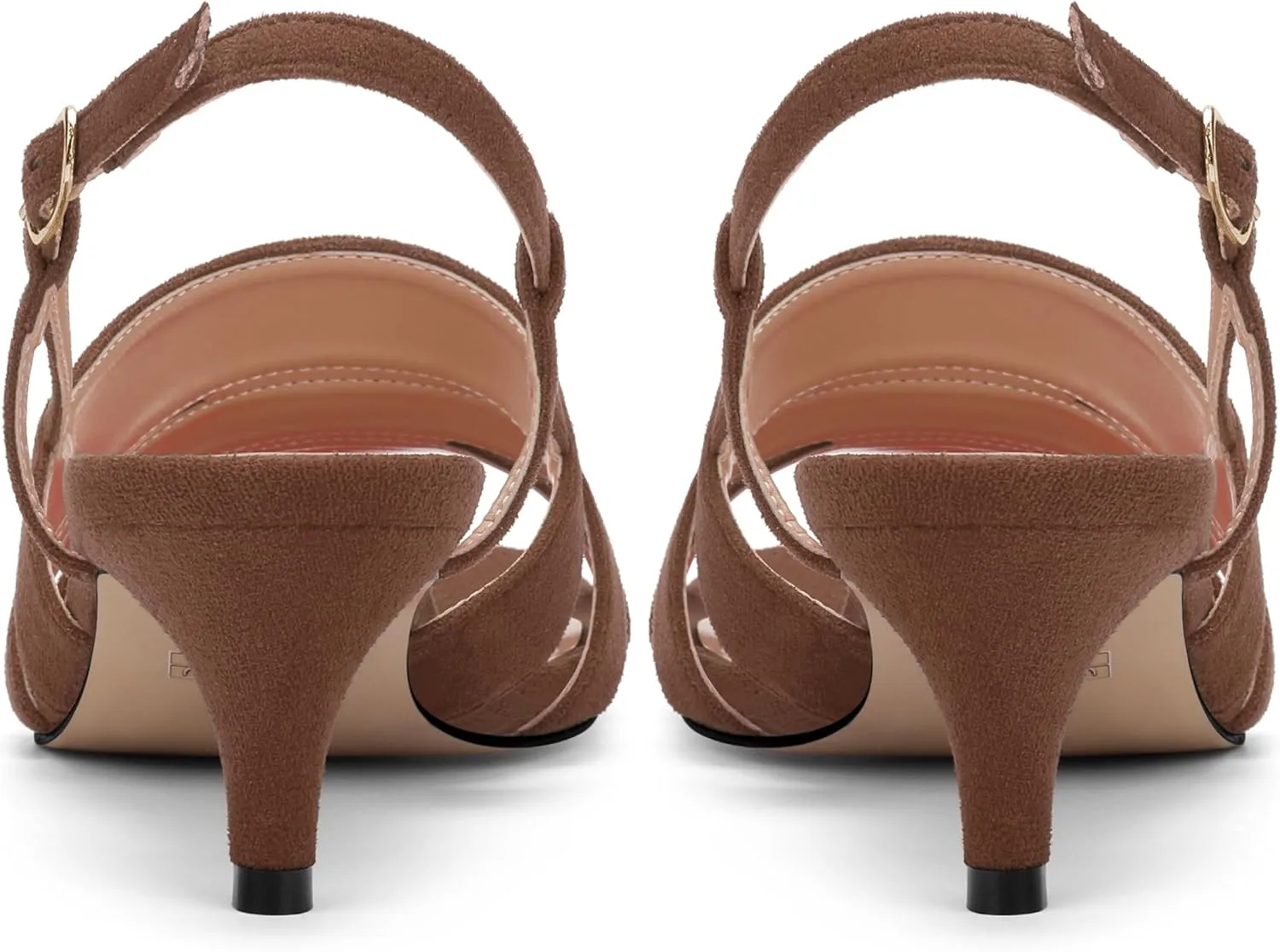 ROSERWISH Women's Strappy Low Kitten Heel Open Square Toe Slingback Suede Heeled Sandals Party Dress Wedding Dance Shoes