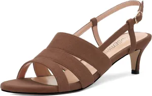 ROSERWISH Women's Strappy Low Kitten Heel Open Square Toe Slingback Suede Heeled Sandals Party Dress Wedding Dance Shoes