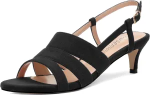 ROSERWISH Women's Strappy Low Kitten Heel Open Square Toe Slingback Suede Heeled Sandals Party Dress Wedding Dance Shoes