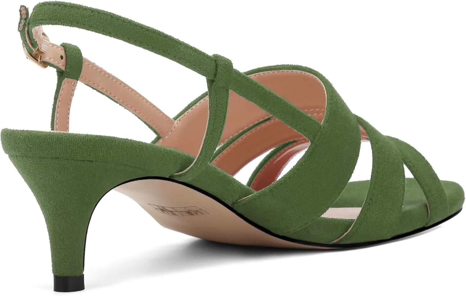 ROSERWISH Women's Strappy Low Kitten Heel Open Square Toe Slingback Suede Heeled Sandals Party Dress Wedding Dance Shoes
