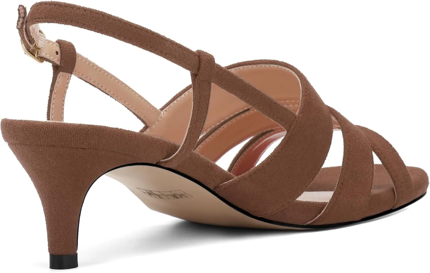 ROSERWISH Women's Strappy Low Kitten Heel Open Square Toe Slingback Suede Heeled Sandals Party Dress Wedding Dance Shoes