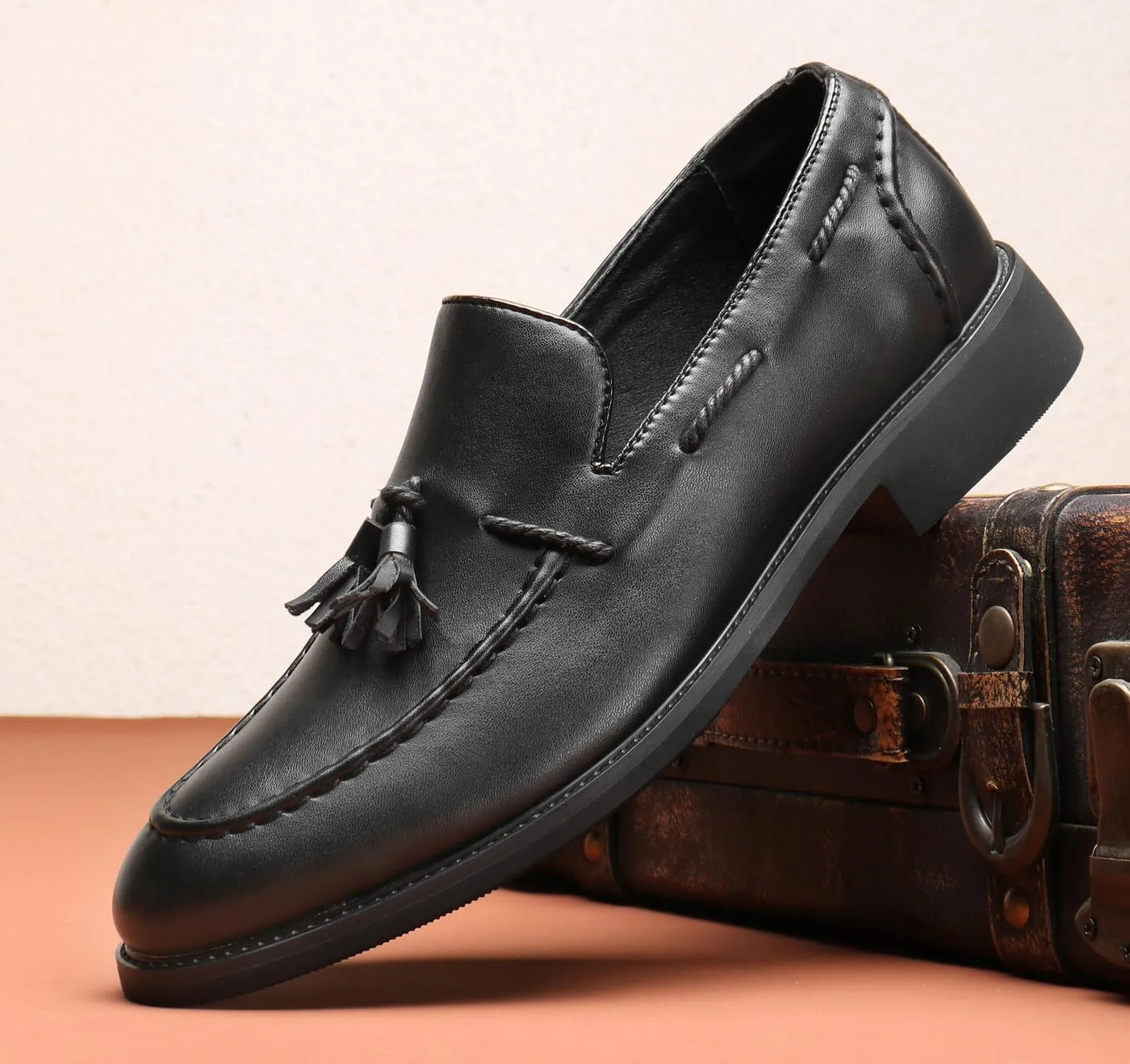 Santimon Mens Loafers Casual Dress Slip On Walking Shoes Wedding Prom Tassel Loafers Business Tuxedo Leather Moccasins for Men
