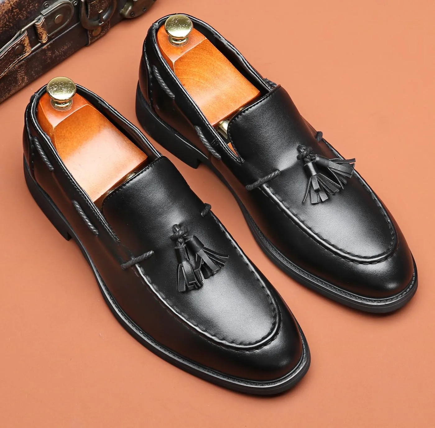 Santimon Mens Loafers Casual Dress Slip On Walking Shoes Wedding Prom Tassel Loafers Business Tuxedo Leather Moccasins for Men