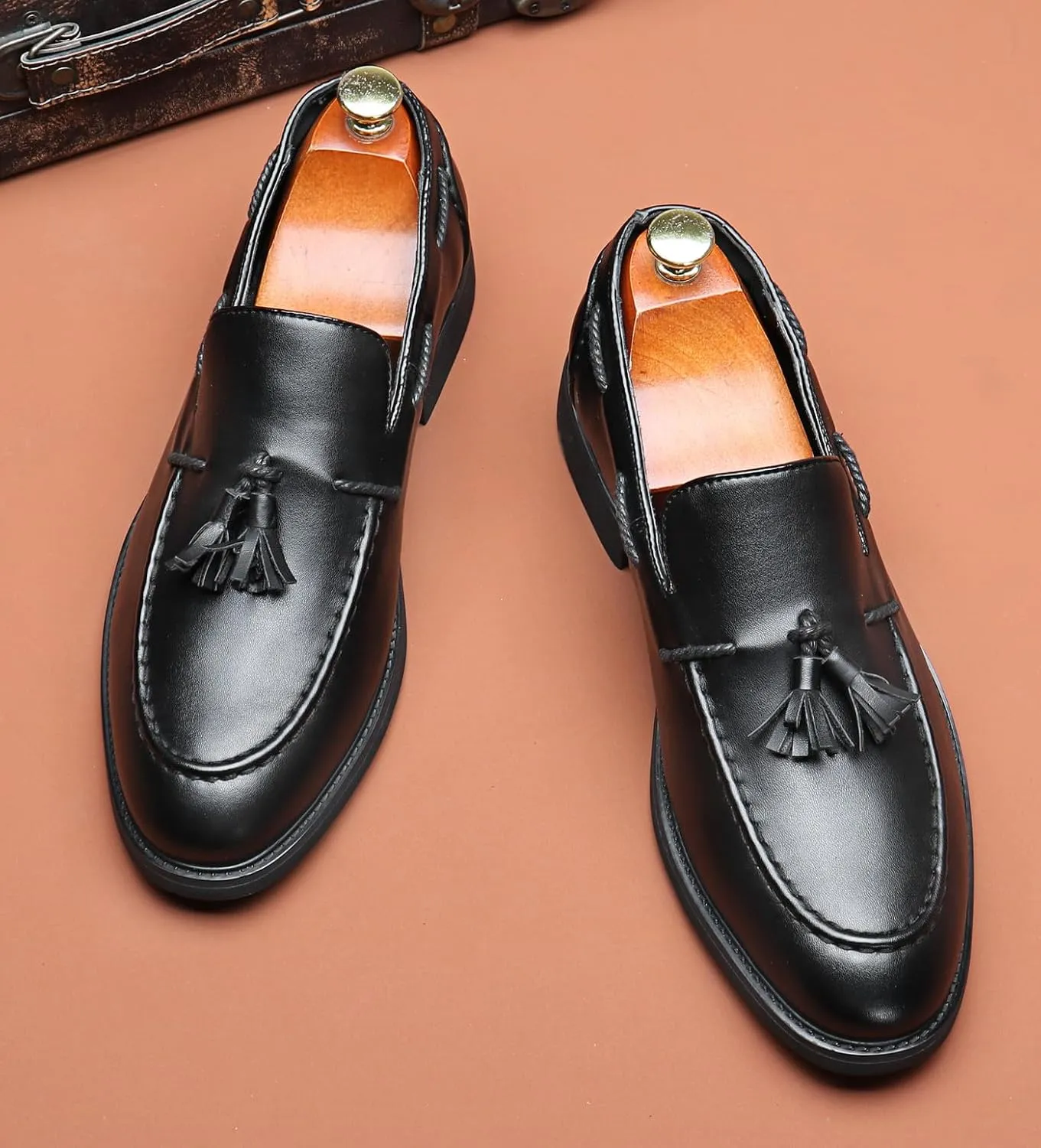 Santimon Mens Loafers Casual Dress Slip On Walking Shoes Wedding Prom Tassel Loafers Business Tuxedo Leather Moccasins for Men
