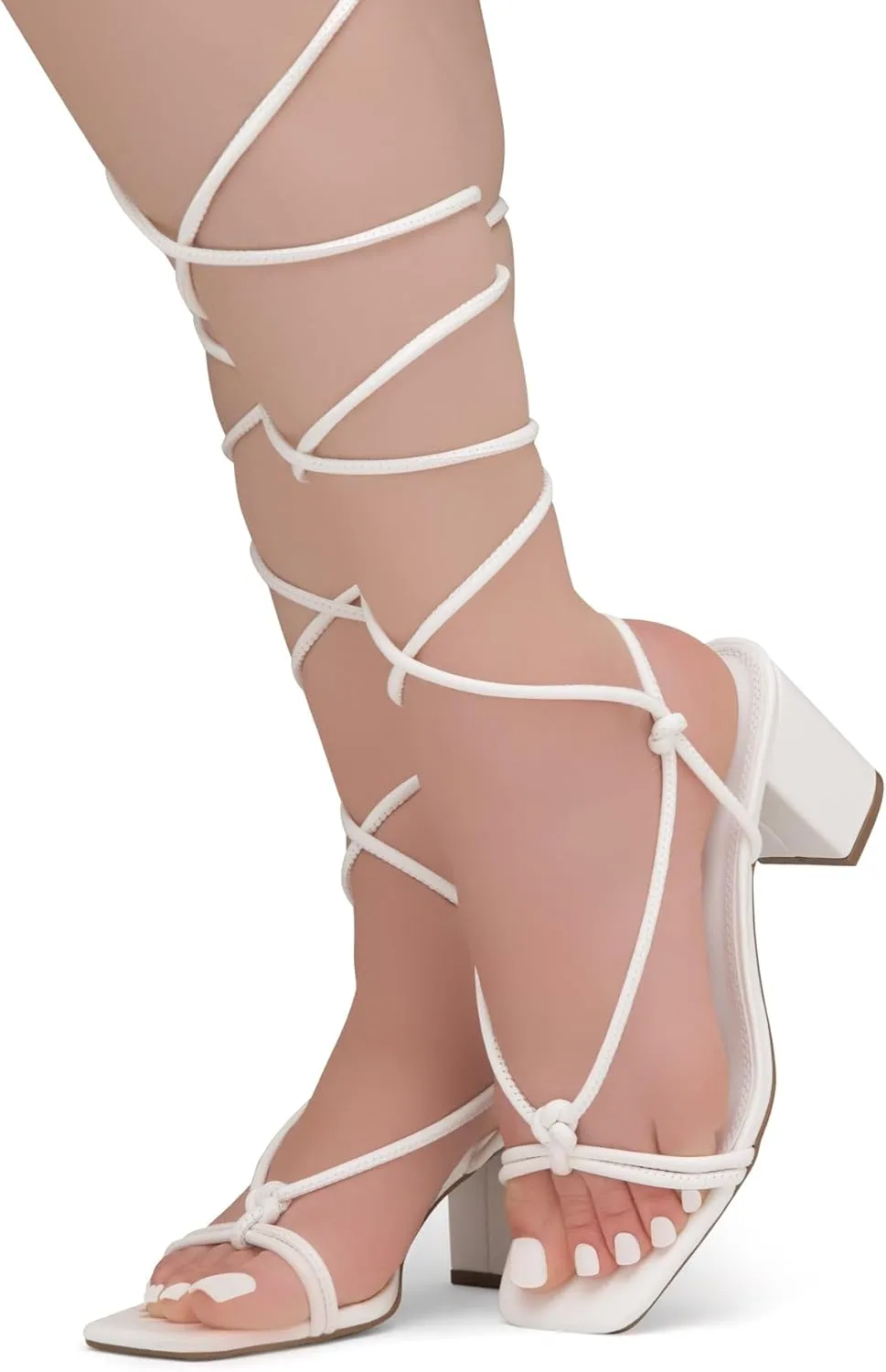 Shoe Land SL-Sweets Women's Lace-Up Chunky Low Heels, Strappy Ankle Wrap Tie-Up Block Short Heels  Semi-Casual Heeled Sandals for Prom Wedding and Party