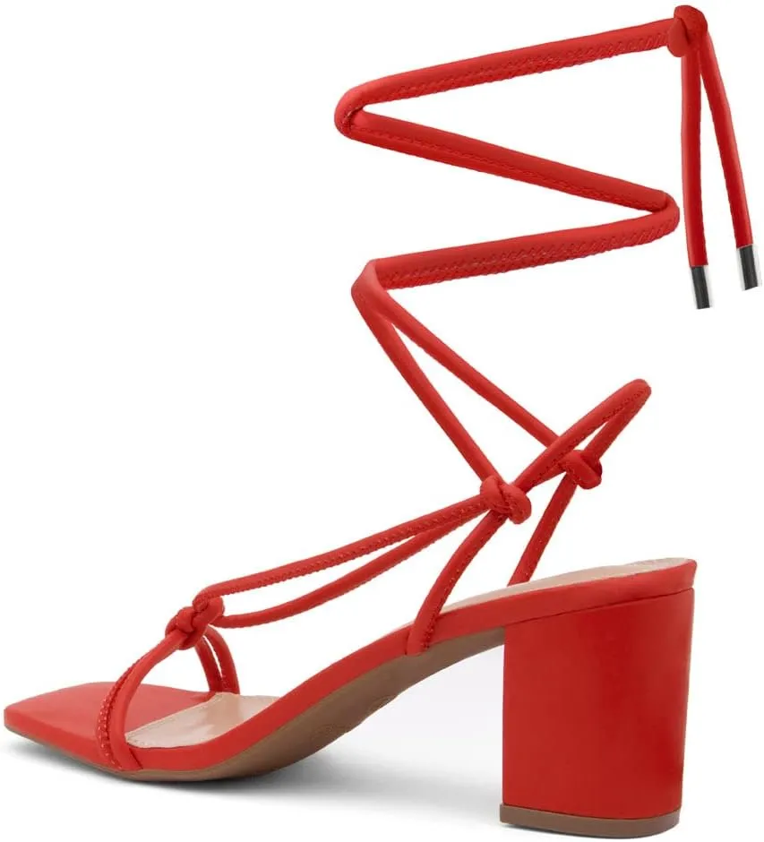 Shoe Land SL-Sweets Women's Lace-Up Chunky Low Heels, Strappy Ankle Wrap Tie-Up Block Short Heels  Semi-Casual Heeled Sandals for Prom Wedding and Party