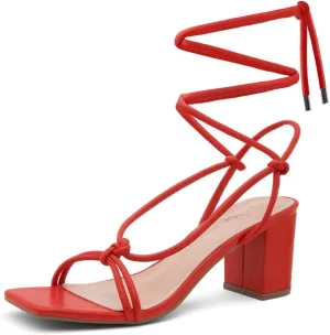 Shoe Land SL-Sweets Women's Lace-Up Chunky Low Heels, Strappy Ankle Wrap Tie-Up Block Short Heels  Semi-Casual Heeled Sandals for Prom Wedding and Party