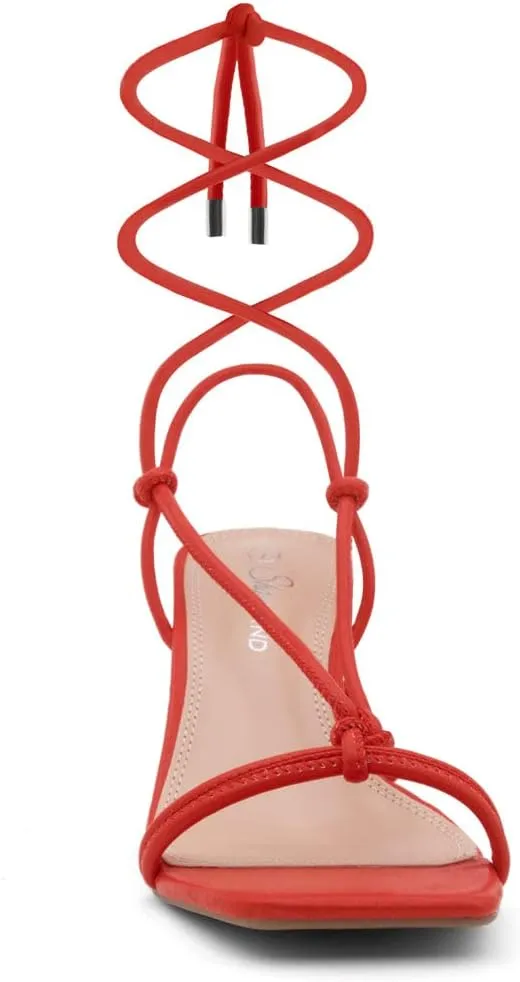 Shoe Land SL-Sweets Women's Lace-Up Chunky Low Heels, Strappy Ankle Wrap Tie-Up Block Short Heels  Semi-Casual Heeled Sandals for Prom Wedding and Party