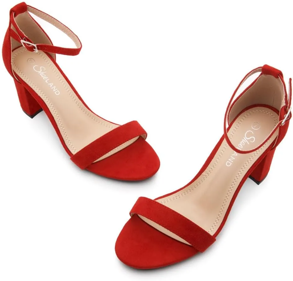 Shoe Land Women's Low Heels - 3-Inch Chunky Block Heeled Sandals with Ankle Strap | Open Toe Short Heels | Comfy Dressy Strappy Sandals for Wedding, Prom, Office