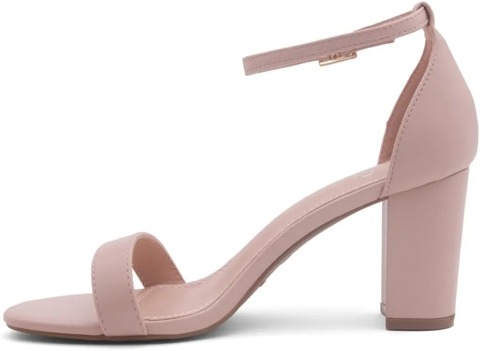 Shoe Land Women's Low Heels - 3-Inch Chunky Block Heeled Sandals with Ankle Strap | Open Toe Short Heels | Comfy Dressy Strappy Sandals for Wedding, Prom, Office