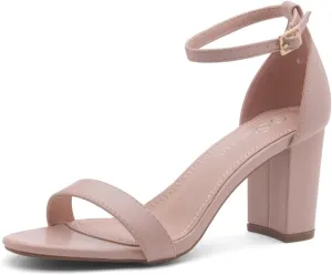 Shoe Land Women's Low Heels - 3-Inch Chunky Block Heeled Sandals with Ankle Strap | Open Toe Short Heels | Comfy Dressy Strappy Sandals for Wedding, Prom, Office