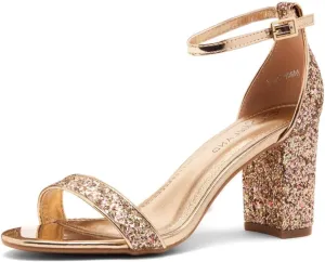 Shoe Land Women's Low Heels - 3-Inch Chunky Block Heeled Sandals with Ankle Strap | Open Toe Short Heels | Comfy Dressy Strappy Sandals for Wedding, Prom, Office