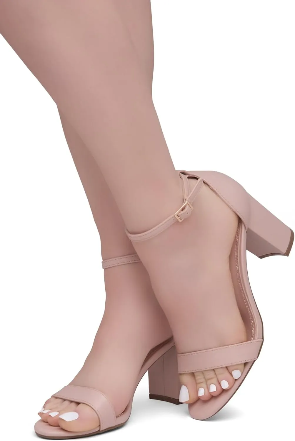 Shoe Land Women's Low Heels - 3-Inch Chunky Block Heeled Sandals with Ankle Strap | Open Toe Short Heels | Comfy Dressy Strappy Sandals for Wedding, Prom, Office