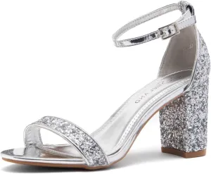 Shoe Land Women's Low Heels - 3-Inch Chunky Block Heeled Sandals with Ankle Strap | Open Toe Short Heels | Comfy Dressy Strappy Sandals for Wedding, Prom, Office