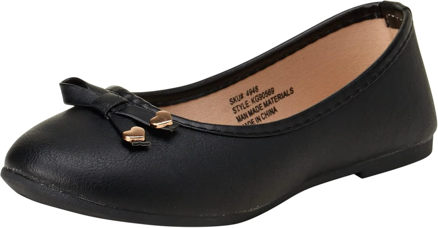 Shoes - Classic Leatherette Ballet Flats with Glitter Bow (Toddler/Girl)