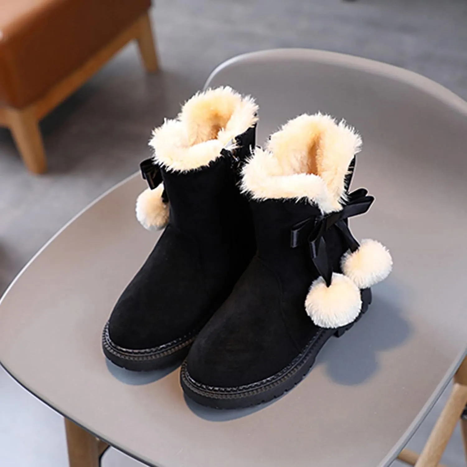 Snow Boots for Kids Girls Fur Lined Warm Shoe Lace up Work Boots Shoes Combat Booties Slip on Ankle Flats
