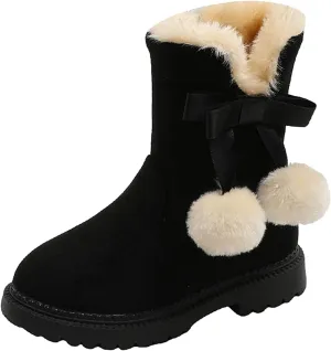 Snow Boots for Kids Girls Fur Lined Warm Shoe Lace up Work Boots Shoes Combat Booties Slip on Ankle Flats