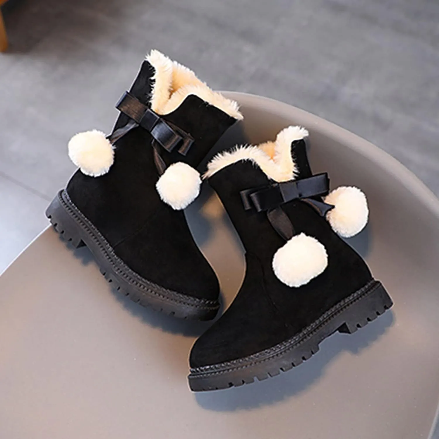 Snow Boots for Kids Girls Fur Lined Warm Shoe Lace up Work Boots Shoes Combat Booties Slip on Ankle Flats